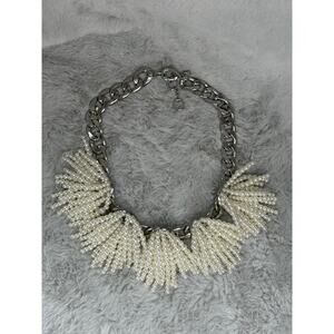 Banana Republic Statement Necklace Silver Chain Pearl Fringe 20" Heavyweight